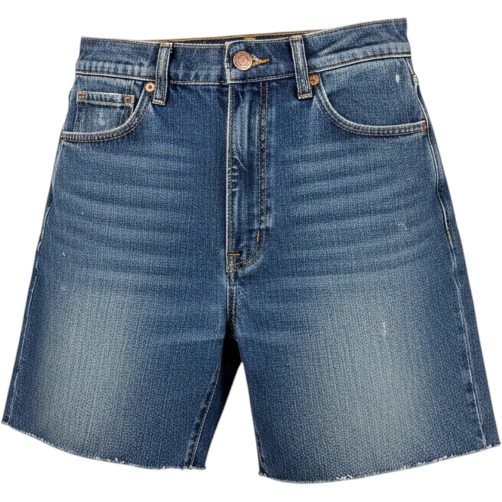 Diamond Double U Denim Shorts Size 24 Blue Cutoff Raw Hem Western Y2K Skater